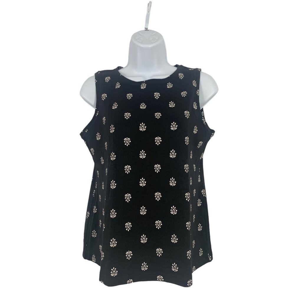 Croft & Barrow Womens Sleeveless Black Tank Top With White Floral Pattern Small
